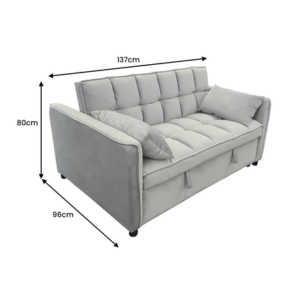 Light Grey Velvet Tufted Sofa Bed
