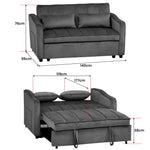 Light Black/Dark/Light grey Velvet 2-Seater Sofa Bed with Comfortable Sleeping