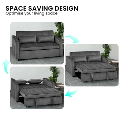 Light Black/Dark/Light grey Velvet 2-Seater Sofa Bed with Comfortable Sleeping