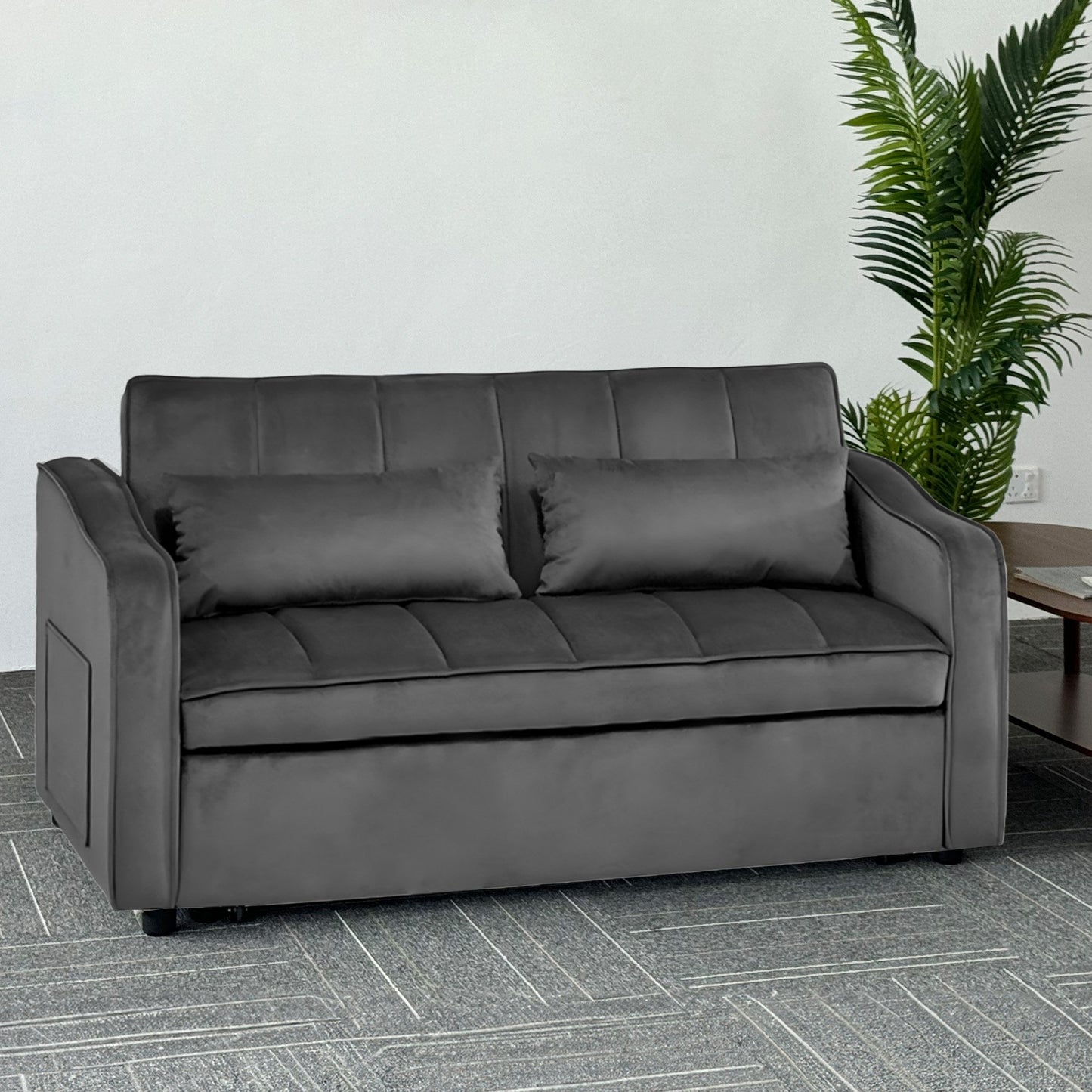 Light Black/Dark/Light grey Velvet 2-Seater Sofa Bed with Comfortable Sleeping
