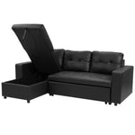 Corner Sofa Bed Storage Chaise Couch Leather Black