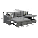 Fontana Pullout Sofa Bed with Storage Chaise Lounge  - Grey