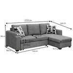 Fontana Pullout Sofa Bed with Storage Chaise Lounge  - Grey