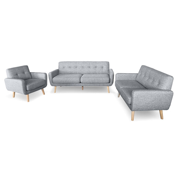  6-Seater Linen Sofa Set Couch Futon - Light Grey