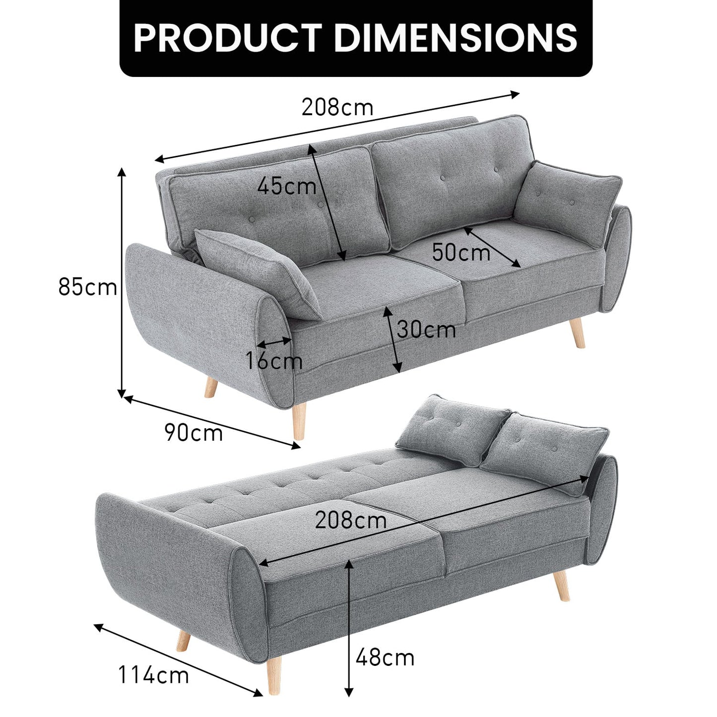 Fabric Sofa Bed Grey