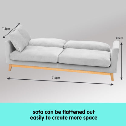 3 Seater Velvet Sofa Bed Couch Furniture Light Grey