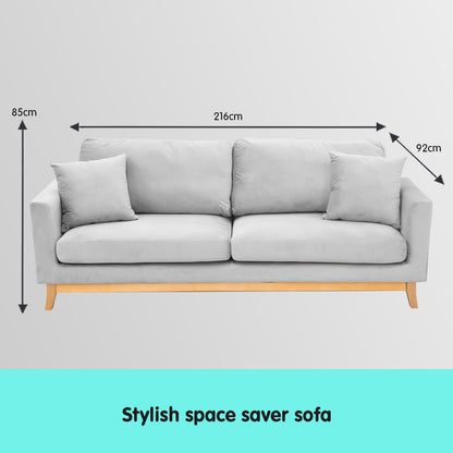 3 Seater Velvet Sofa Bed Couch Furniture Light Grey
