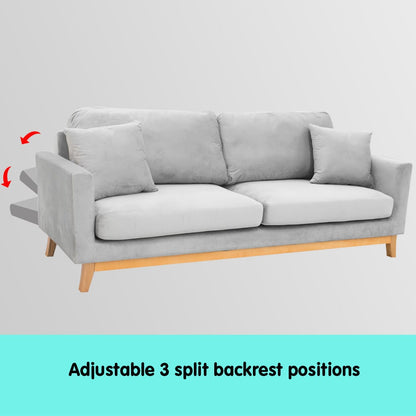 3 Seater Velvet Sofa Bed Couch Furniture Light Grey