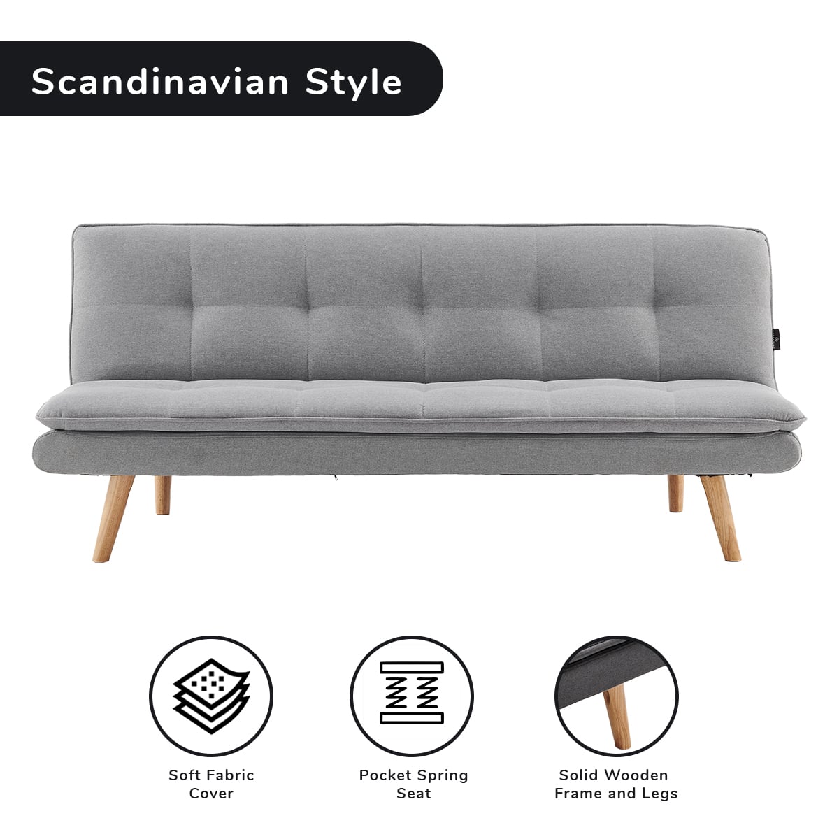 Grey 3 Seater Sofa Bed Lounge 180x80x70cm