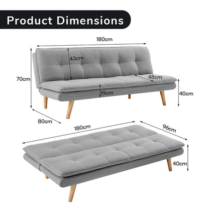 Grey 3 Seater Sofa Bed Lounge 180x80x70cm