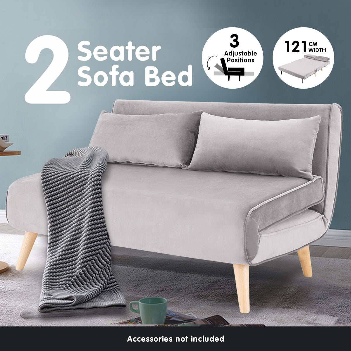 Grey Velvet Sofa Bed 121x80x75cm