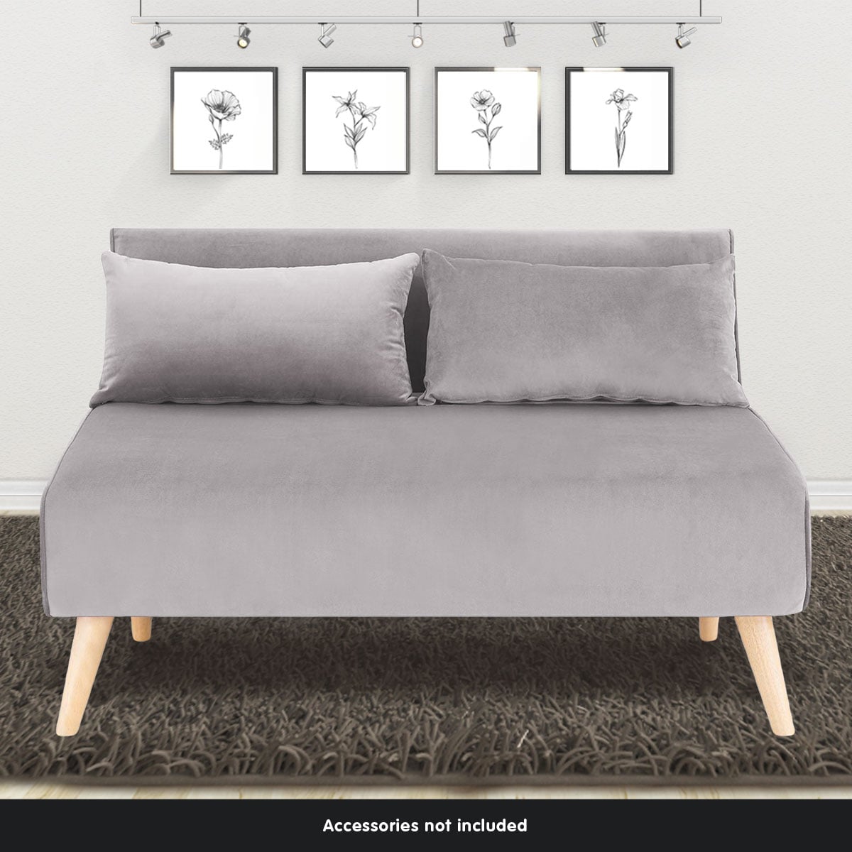 Grey Velvet Sofa Bed 121x80x75cm