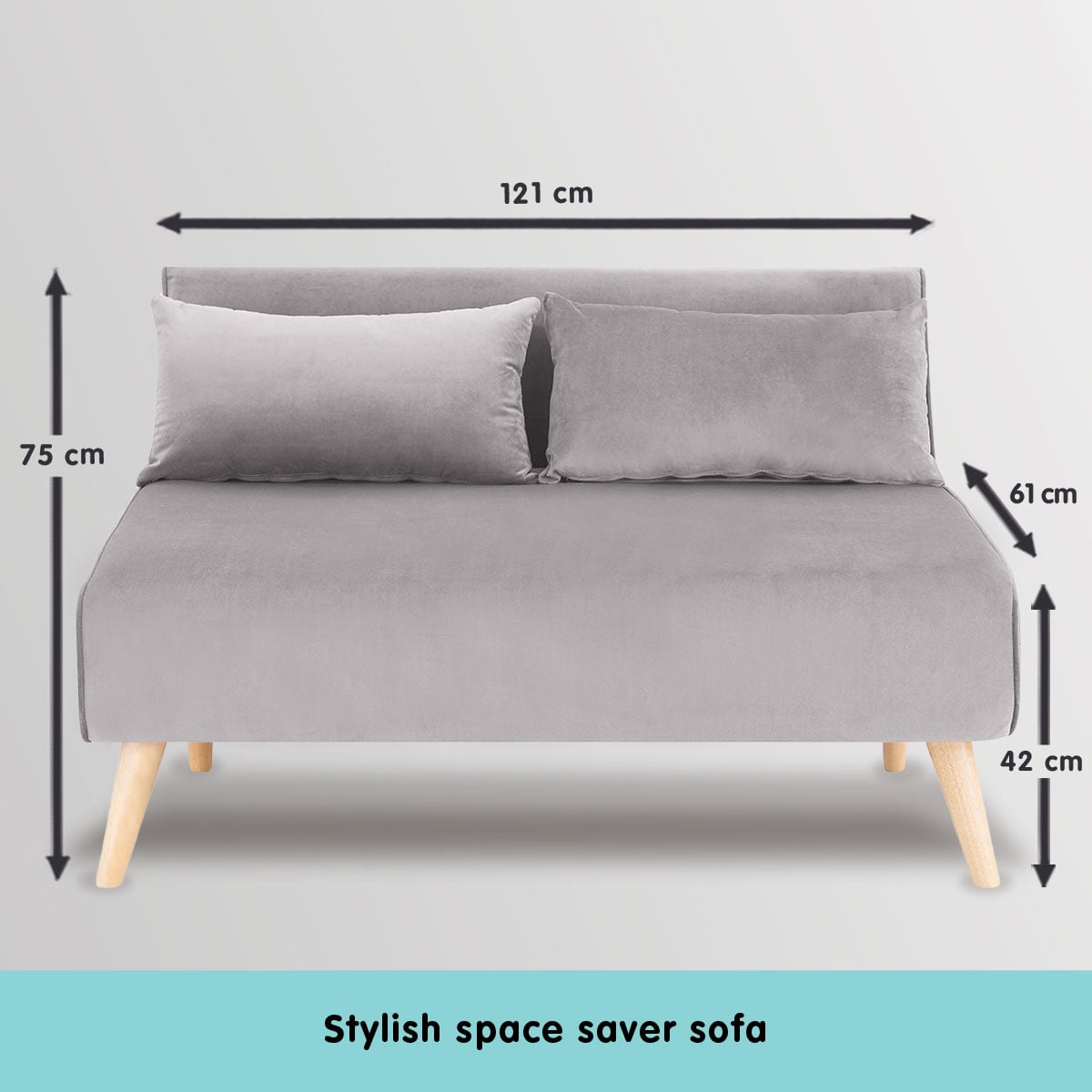 Grey Velvet Sofa Bed 121x80x75cm