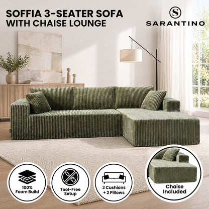 Corner Sofa Green Chaise 1x3cm