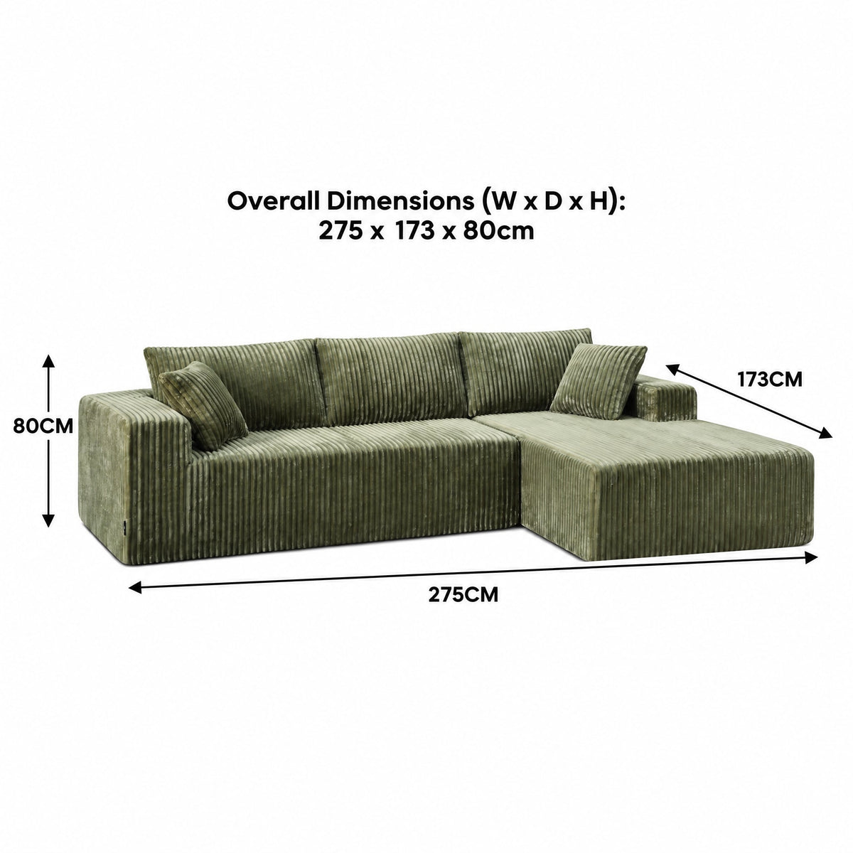 Corner Sofa Green Chaise 1x3cm