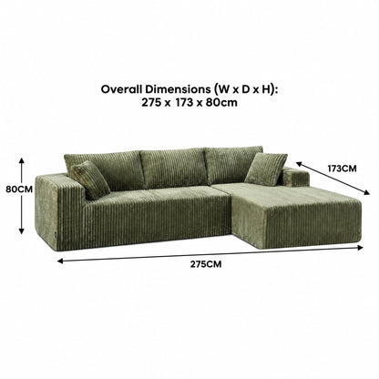 Corner Sofa Green Chaise 1x3cm
