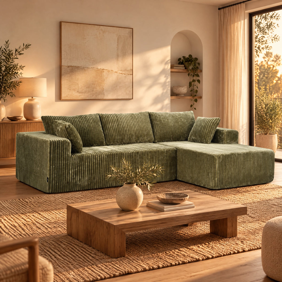 Corner Sofa Green Chaise 1x3cm