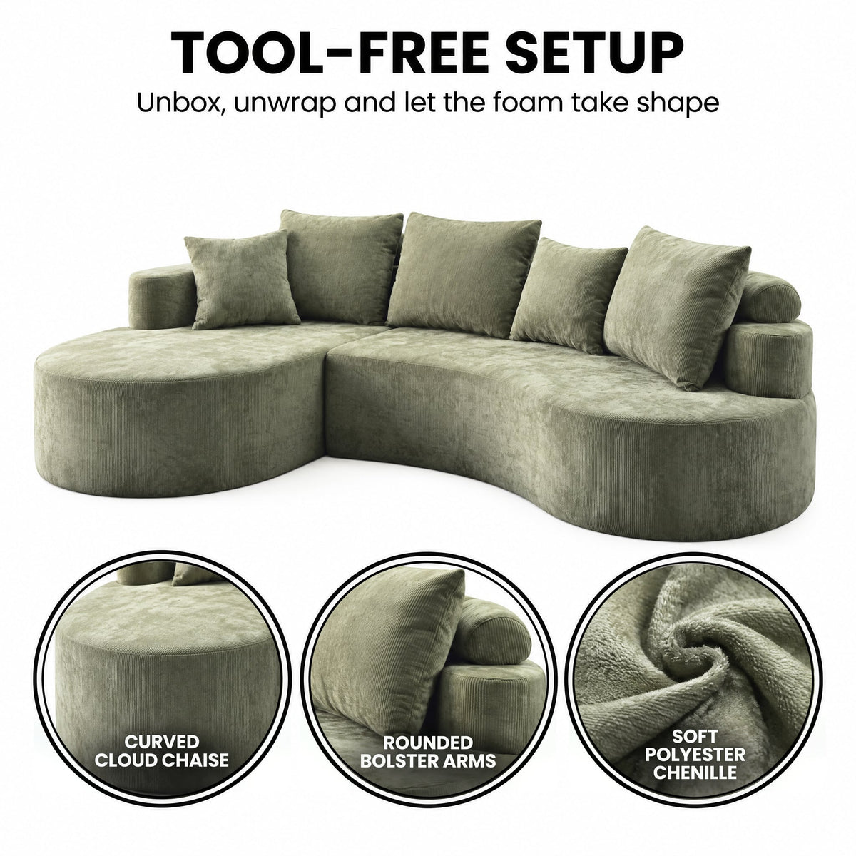 Curved Cloud Sofa Green 1x3cm