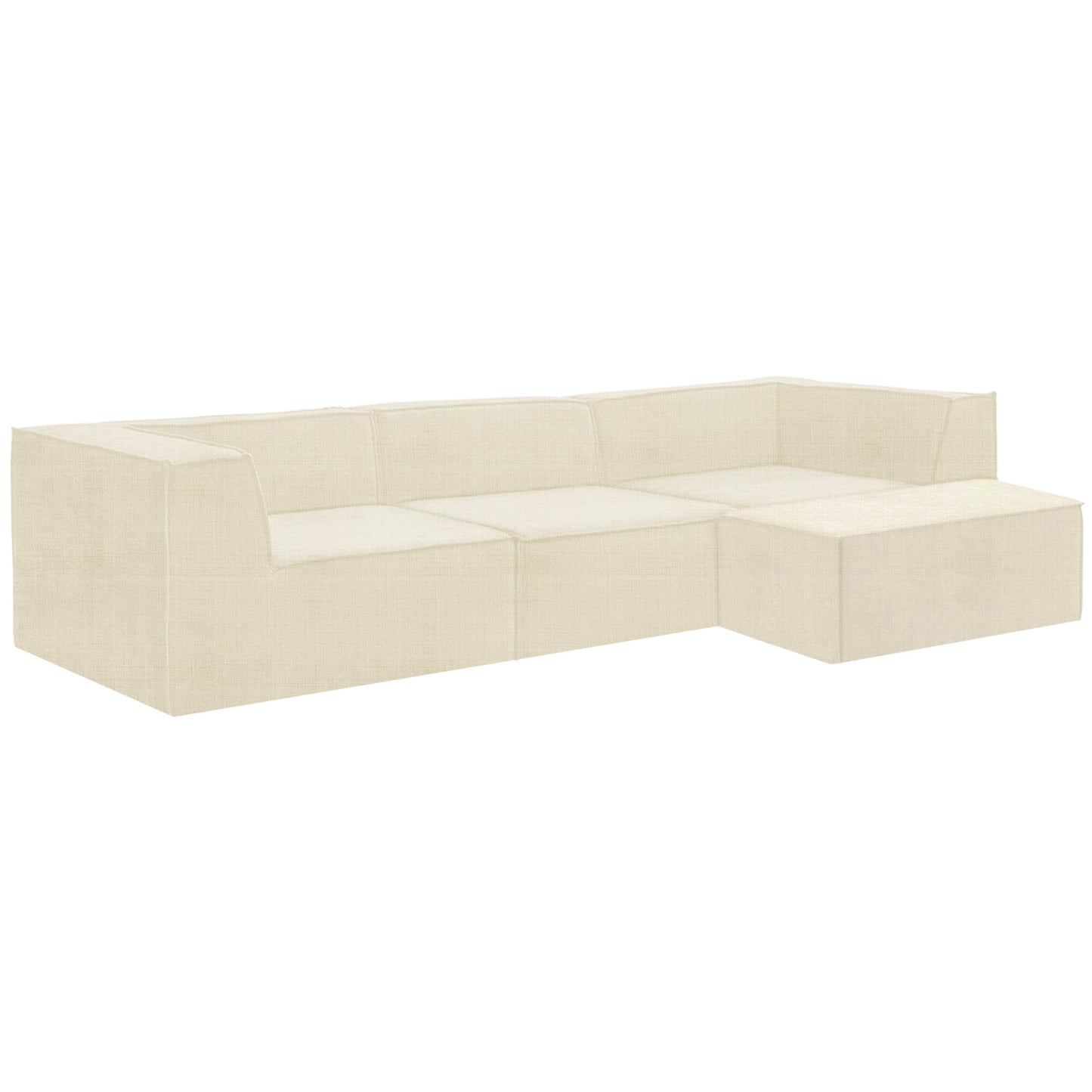 Modular 3-Seater Sofa Novi Cream with Ottoman Non-Slip Lounge Couch