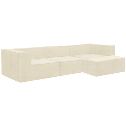 Modular 3-Seater Sofa Novi Cream with Ottoman Non-Slip Lounge Couch