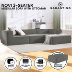 Modular 3-Seater Sofa Couch with Ottoman Grey Non-Slip Bottom