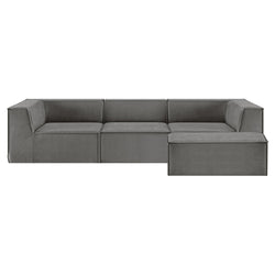 Modular 3-Seater Sofa Couch with Ottoman Grey Non-Slip Bottom