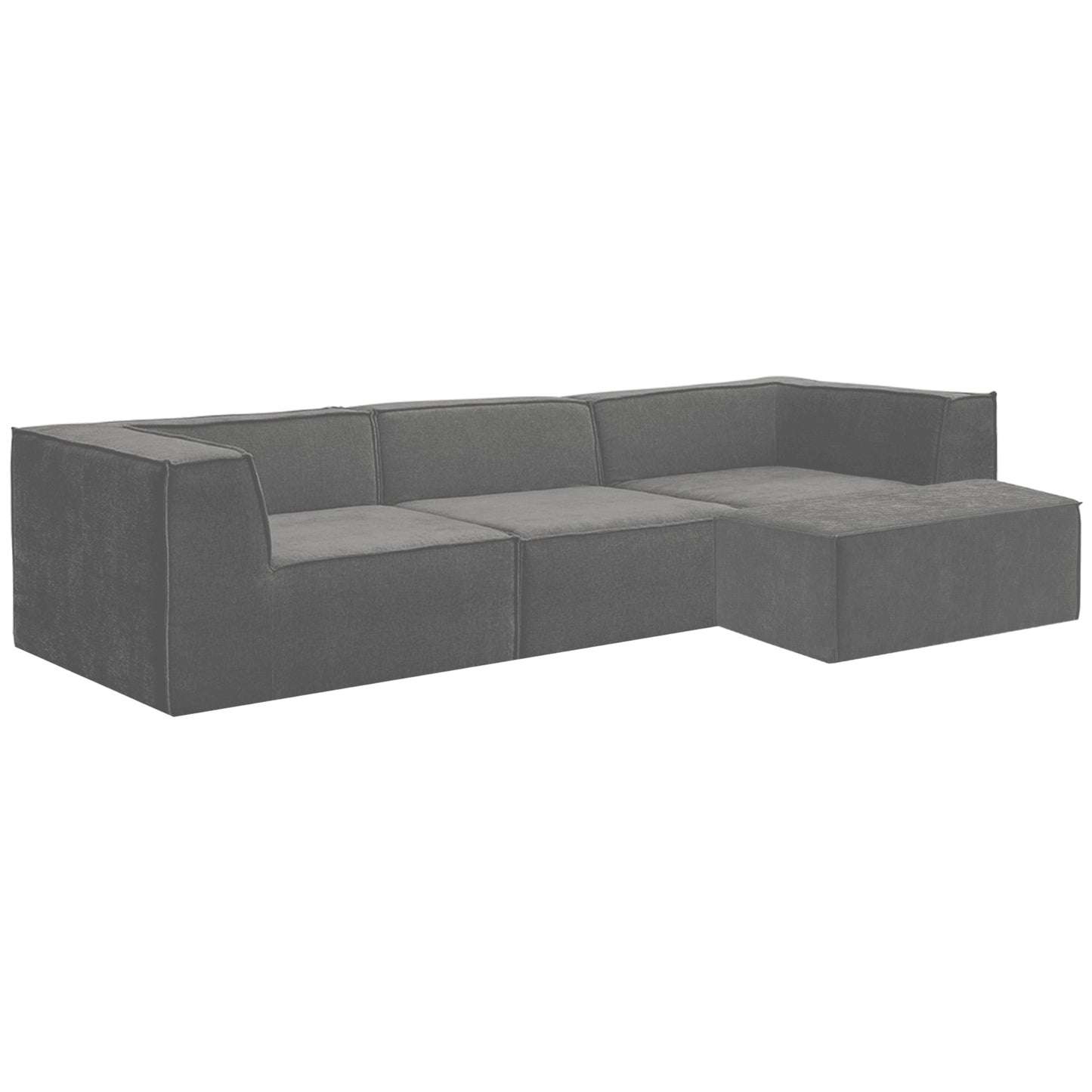 Modular 3-Seater Sofa Couch with Ottoman Grey Non-Slip Bottom