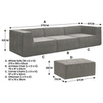 Modular 3-Seater Sofa Couch with Ottoman Grey Non-Slip Bottom