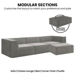 Modular 3-Seater Sofa Couch with Ottoman Grey Non-Slip Bottom