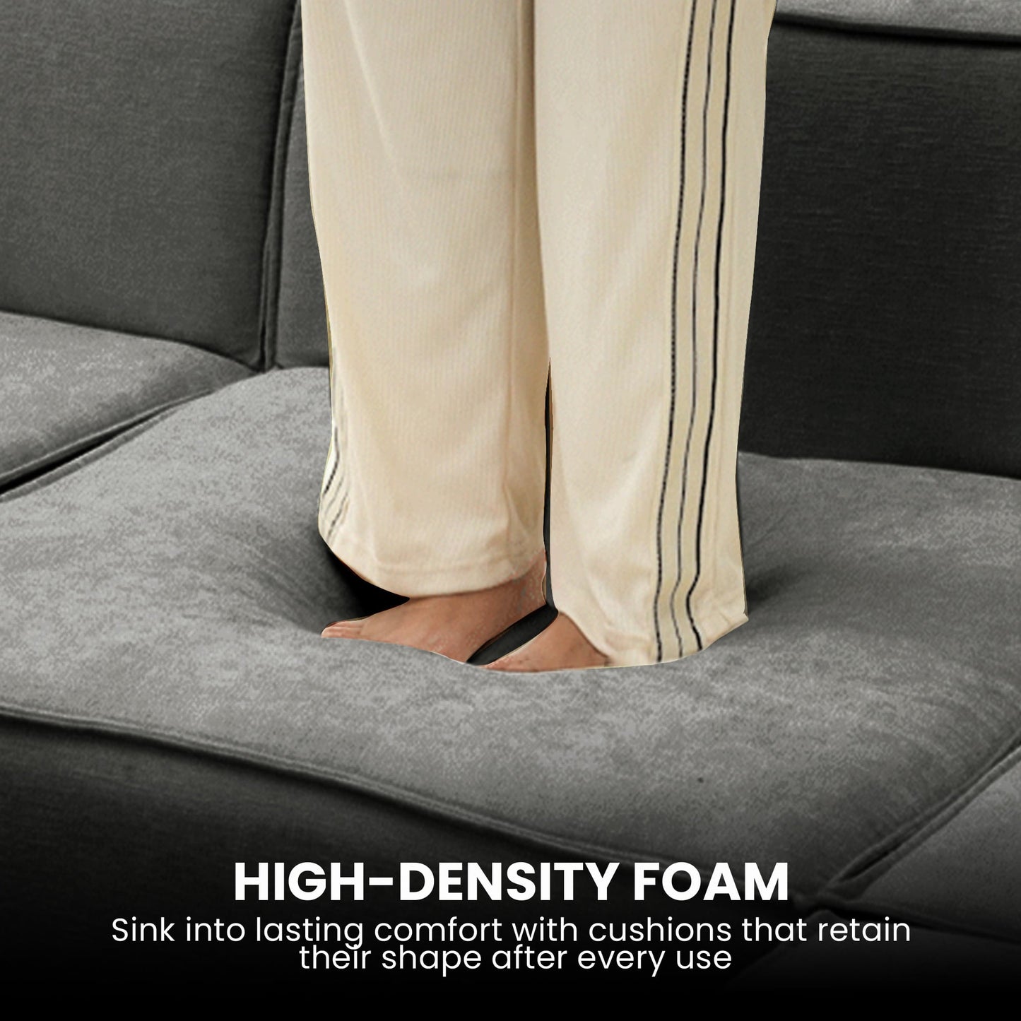Modular 3-Seater Sofa Couch with Ottoman Grey Non-Slip Bottom