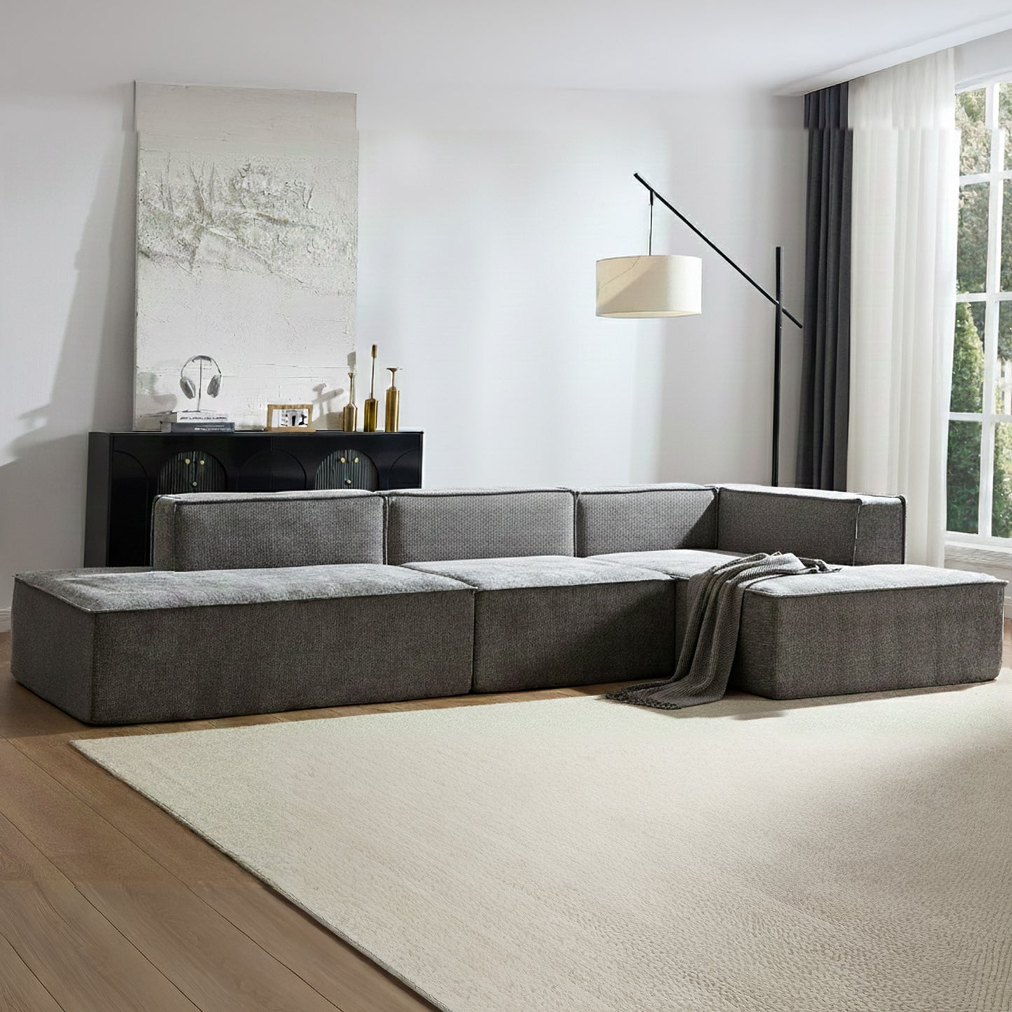 Vani 3-Seater Modular Sofa Set Dark Grey Modern Living Room Furniture