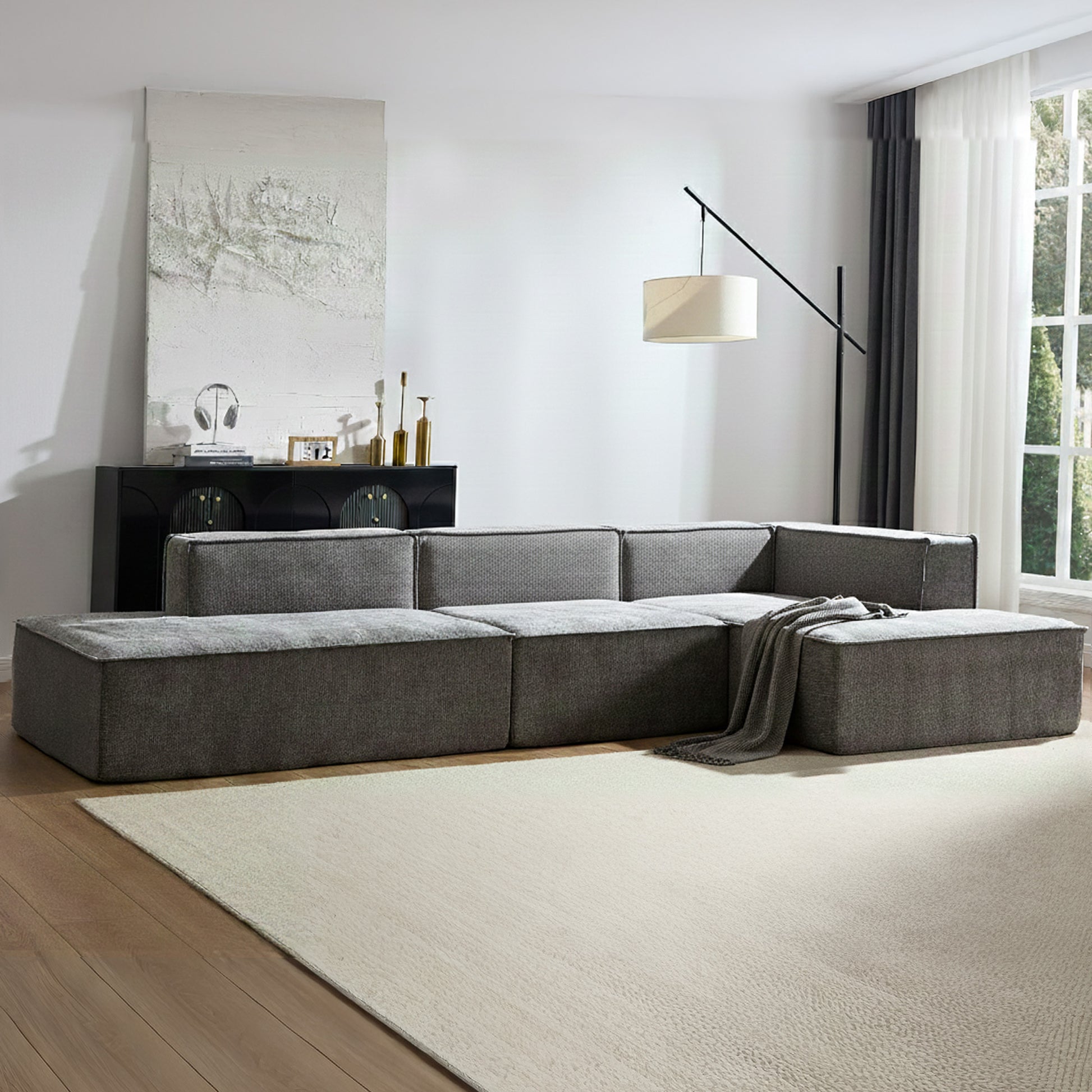 Vani 3-Seater Modular Sofa Set Dark Grey Modern Living Room Furniture