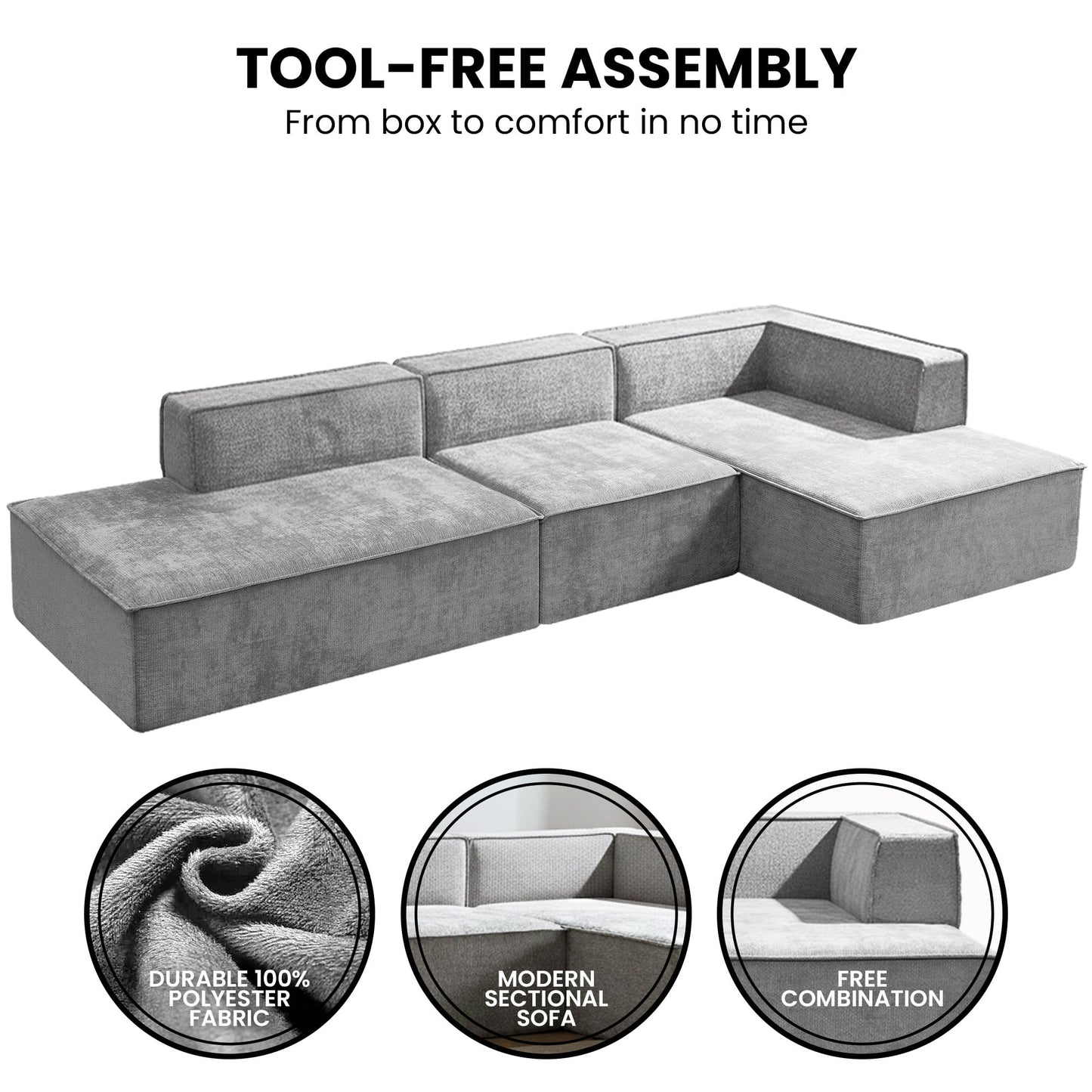 Vani 3-Seater Modular Sofa Set Light Grey Modern Living Room Furniture