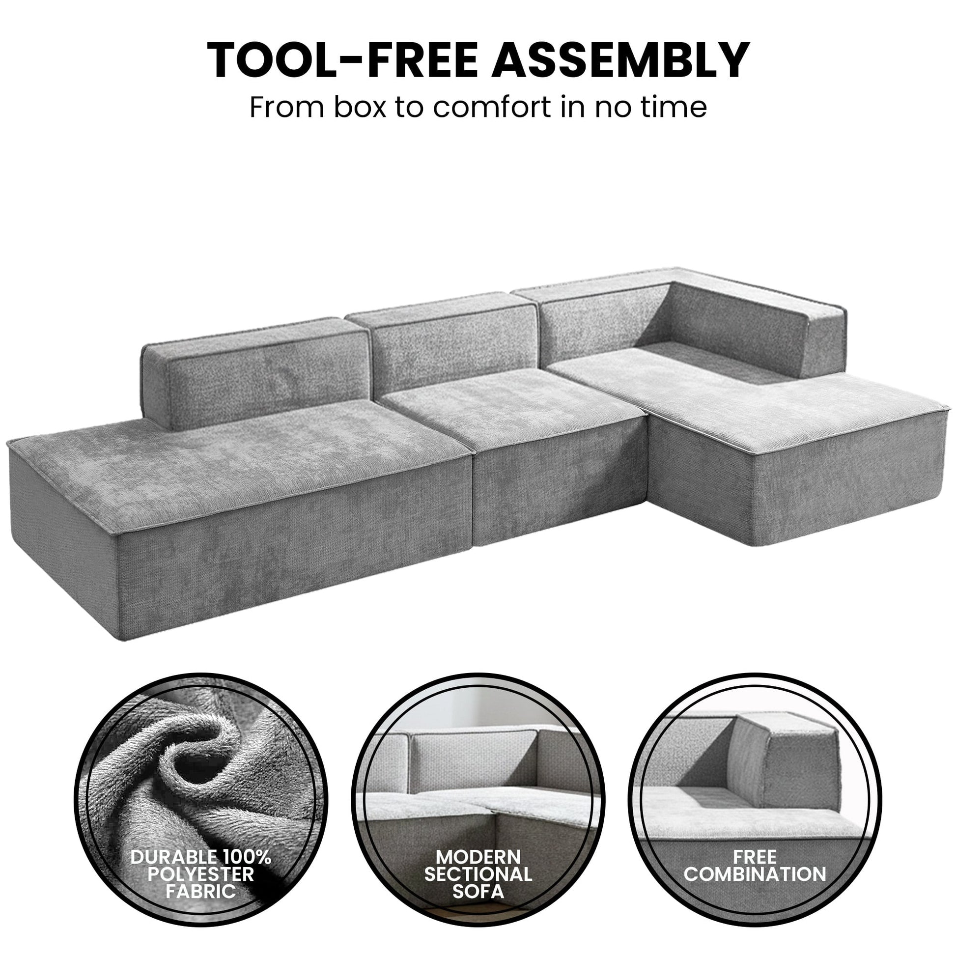 Vani 3-Seater Modular Sofa Set Light Grey Modern Living Room Furniture