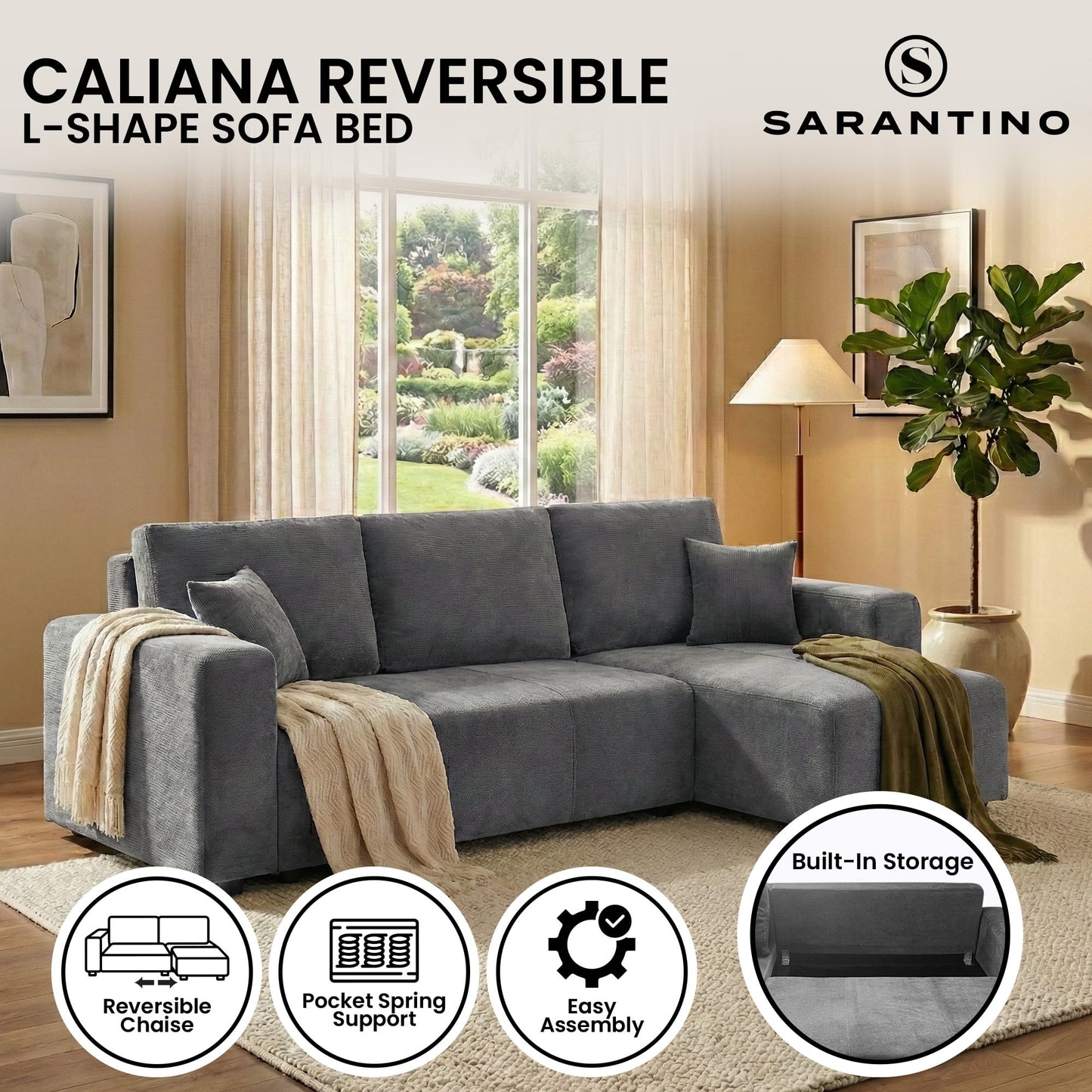 L Shape Sofa Bed Storage 242x142cm