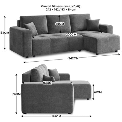 L Shape Sofa Bed Storage 242x142cm
