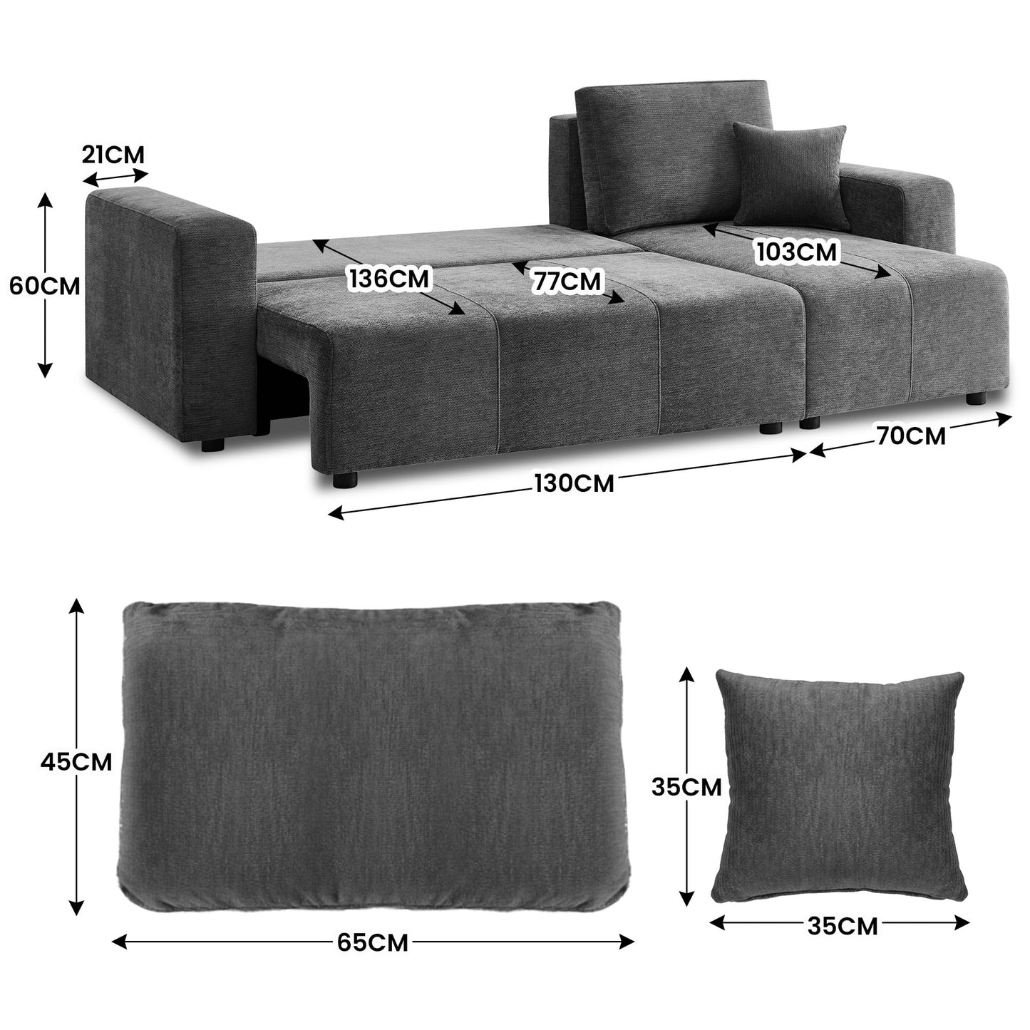 L Shape Sofa Bed Storage 242x142cm