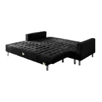 Velveteen Corner Wooden Sofa Bed Couch w/ Chaise Black