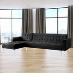 Velveteen Corner Wooden Sofa Bed Couch w/ Chaise Black