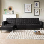 Velveteen Corner Wooden Sofa Bed Couch w/ Chaise Black