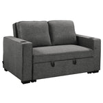 Dark Grey Linen Sofa Bed with Cushions and Convenient Cup Holders