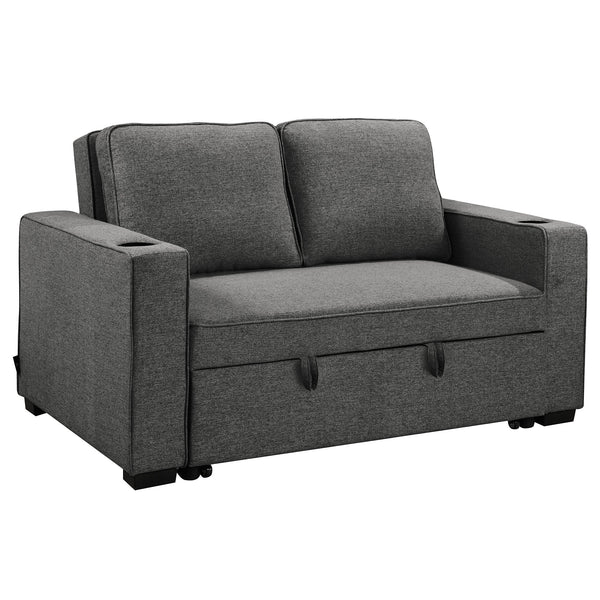  Dark Grey Linen Sofa Bed with Cushions and Convenient Cup Holders