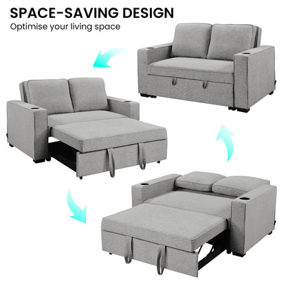 Linen Sofa Bed With Cup Holders 88x150x86cm