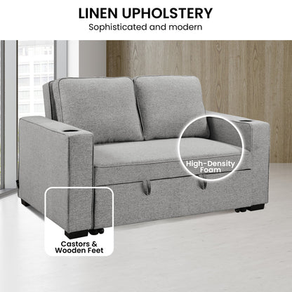 Linen Sofa Bed With Cup Holders 88x150x86cm