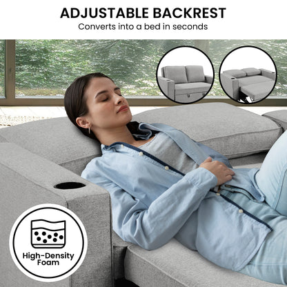 Linen Sofa Bed With Cup Holders 88x150x86cm