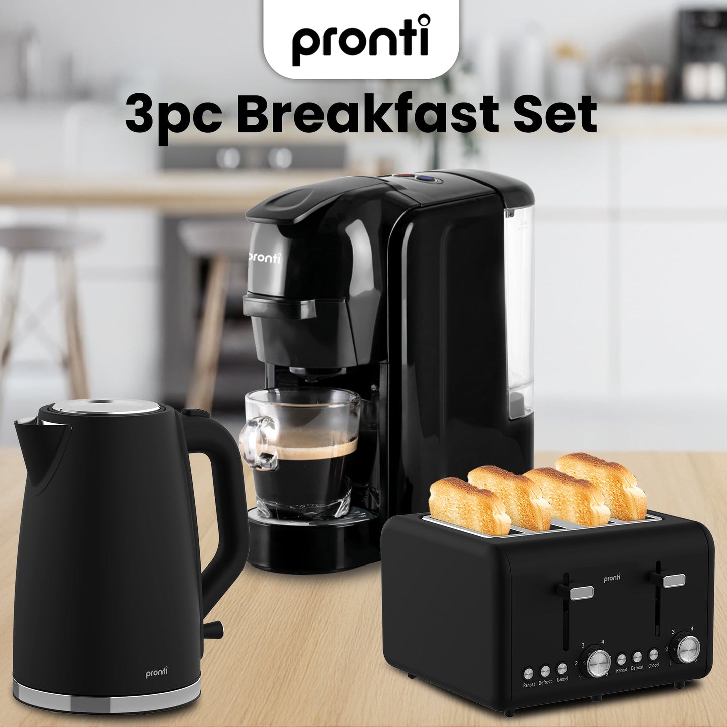 Breakfast Set Silver & Black Stainless Steel