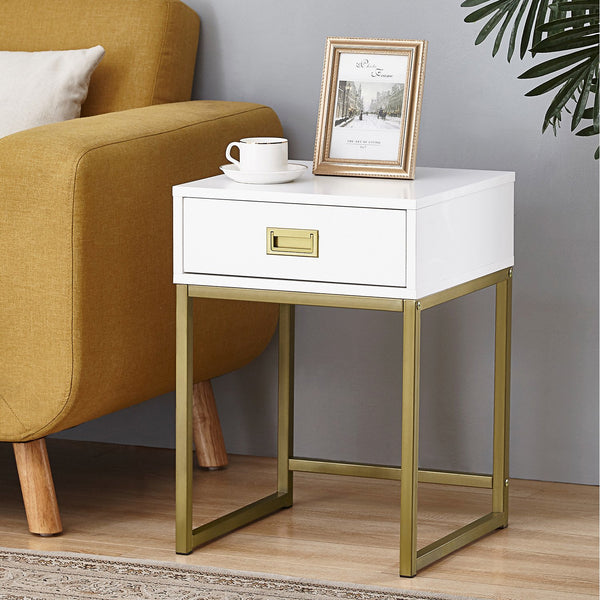  Emilia Bedside Table Night Stand - White/Gold