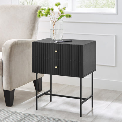 Black 2-Drawer Bedside Table 48x30x60cm