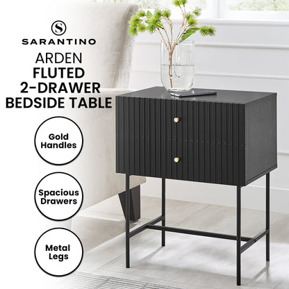 Black 2-Drawer Bedside Table 48x30x60cm