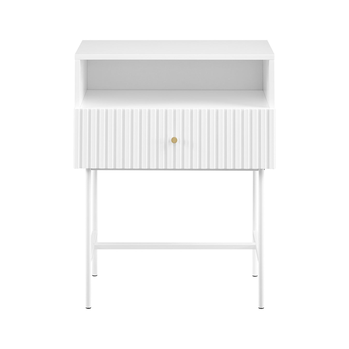White Fluted Bedside Table Cecil Elegance